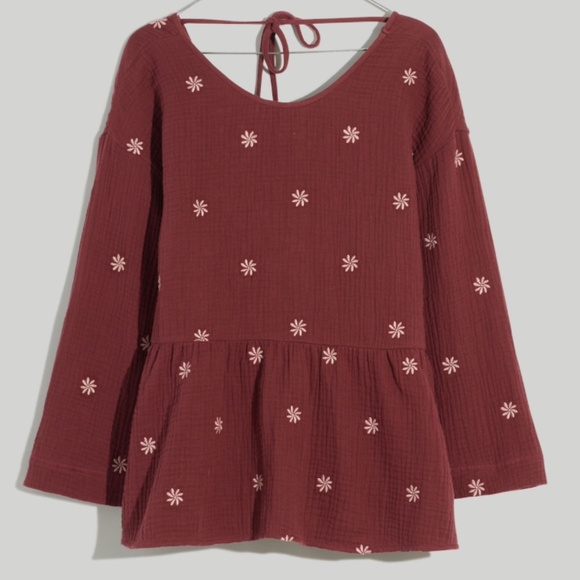 Madewell Embroidered Lightspun Peplum Open-Back Top, size S, Vintage Mulberry - Picture 1 of 11